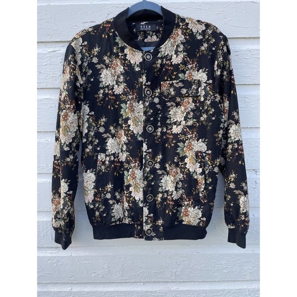 SSLR Other - VTG SSLR Jacket Men's S Floral Fully Lined Metro 90's Cotton Flax Linen Black